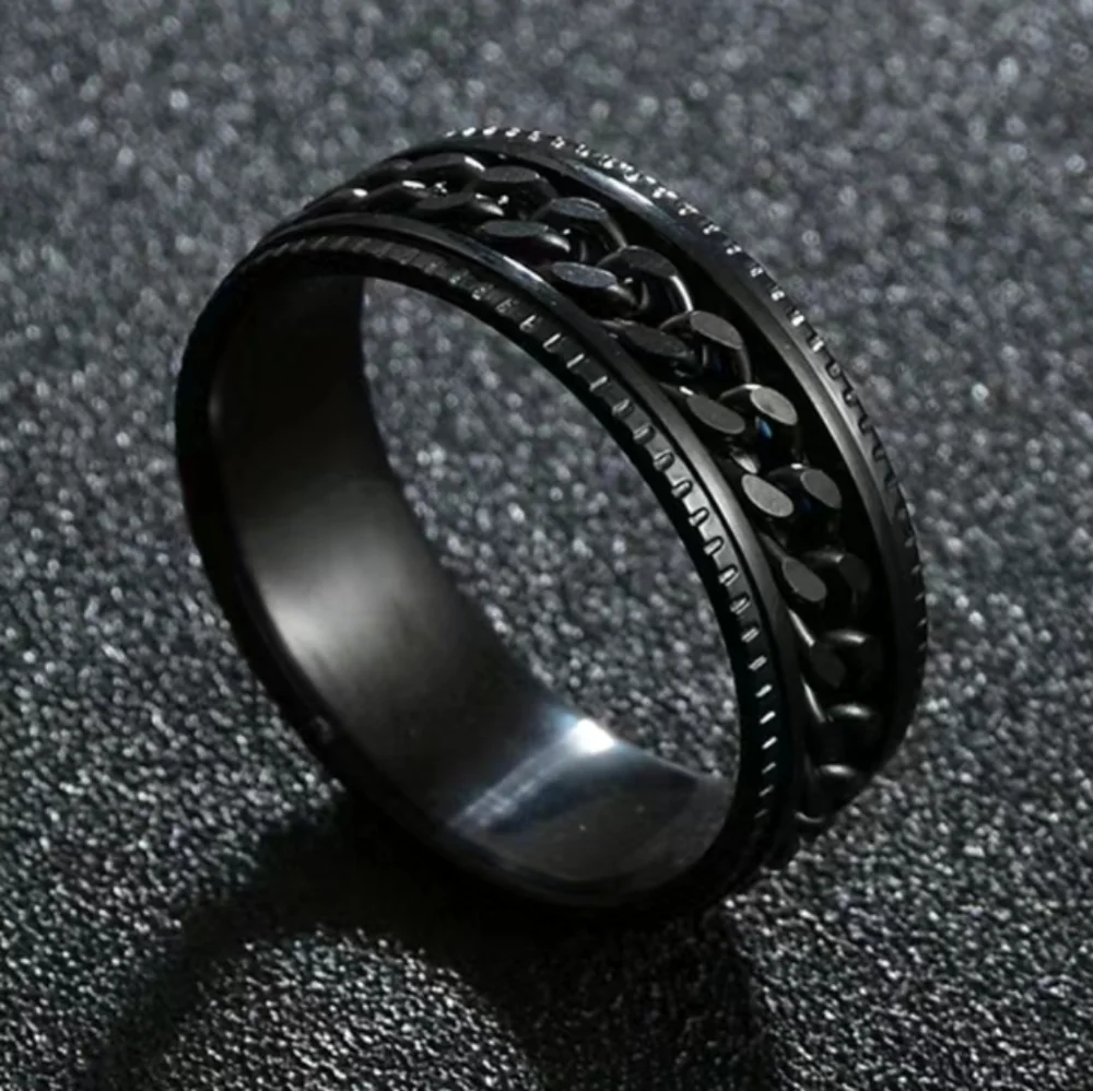 Mens Stainless Steel Black Ring